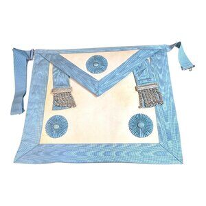 Vintage Blue Masonic Apron With Silver Tassels & Rosettes Master Mason READ